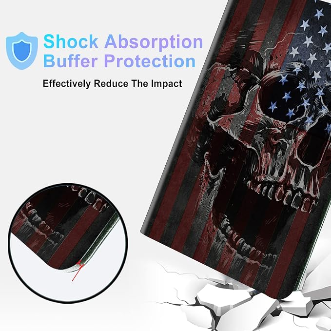 for Kindle Paperwhite 11th Gen 2021 6.8 inch Case - Signature Edition with Adjustable Stand &amp Auto Wake/Sleep - American Flag &amp Skull