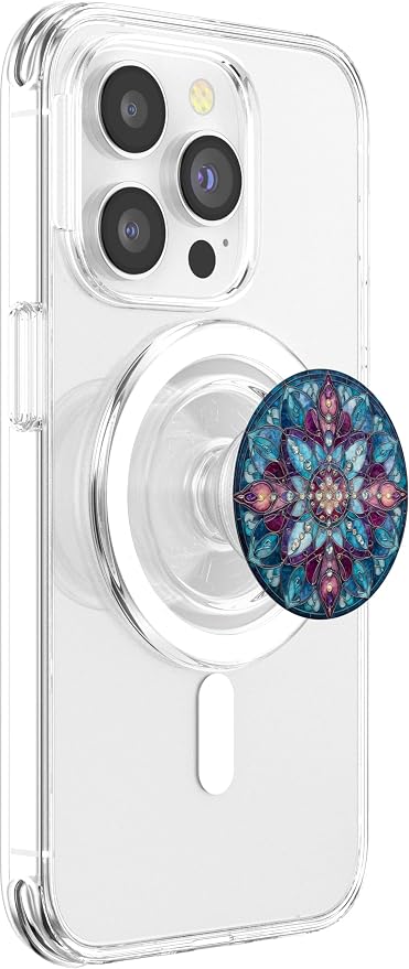 Stained Glass Style Blue Floral Mandala Bohemian Aesthetic PopSockets PopGrip for MagSafe