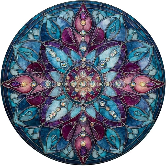 Stained Glass Style Blue Floral Mandala Bohemian Aesthetic PopSockets PopGrip for MagSafe