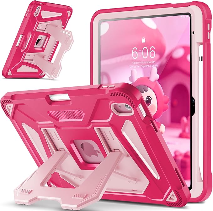INFILAND Kids Case for iPad A16 11th Generation 11 Inch (2025) iPad 10th Generation 10.9 Inch (2022) Heavy Duty Rugged Shockproof Protective Cover with Dual-Support Folding Kickstand (Black)
