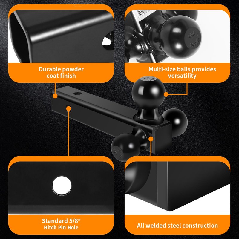 MaxxHaul 70270 Trailer Hitch Hollow Shaft Triple Ball Mount - Black