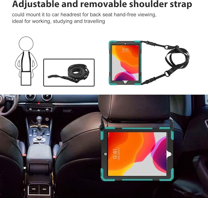 ProCase Rugged Case for iPad 9th/ 8th/ 7th -Teal | Heavy Duty Shockproof Protective Cover with Strap for 10.2 iPad 9/8/7 (2021/2020/2019)