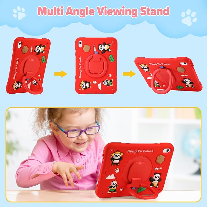 Case for iPad A16 11th Generation 11 Inch 2025 iPad 10th Generation 10.9 Inch 2022 Silicone 3D Panda Design Kids Case Heavy Duty Protection with Kickstand/Pencil Holder/Strap