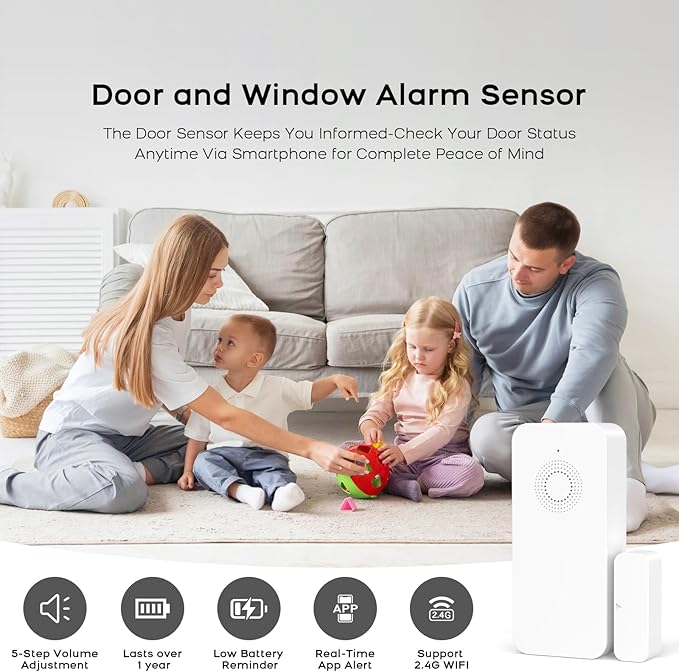 Clouree Security Window and Door Alarm Sensor, Wireless Sensor Door Window Burglar Alarm Door Chimes When Door Opens 5-Level Volume Control Wireless Easy Installation for Home, Garage