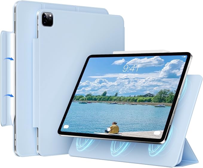 Magnetic Case for iPad Air 13 Inch M3/M2 (2025/2024) iPad Pro 12.9 inch 6th/5th Generation (2022/2021) | Auto Sleep/Wake | Pencil Pro &amp USB-C | Non-Slip PU Leather Protective Cover Black