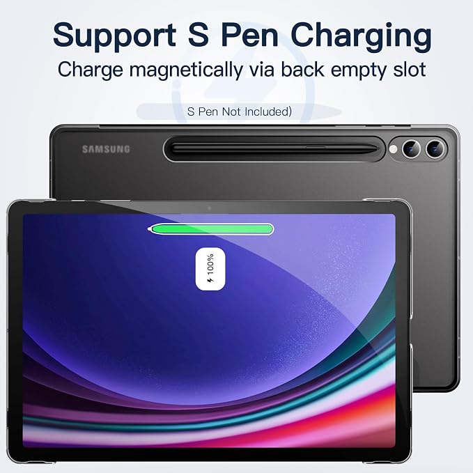 JETech Case for Samsung Galaxy Tab S10 Plus/Tab S9 Plus 12.4-Inch Translucent Back Tri-Fold Stand Protective Tablet Cover Support S Pen Charging Auto Wake/Sleep (Black)