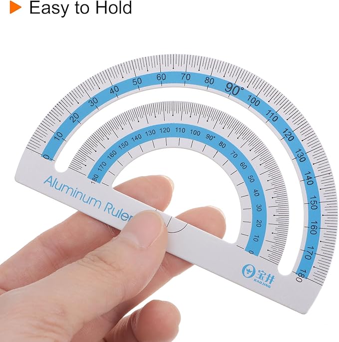 HARFINGTON 4pcs Geometry Set 15cm Metric Measure Ink Printing Aluminum Ruler Metal Ruler Set Triangle Protractor Ruler Tool Set for Classroom, Office, Home, Blue
