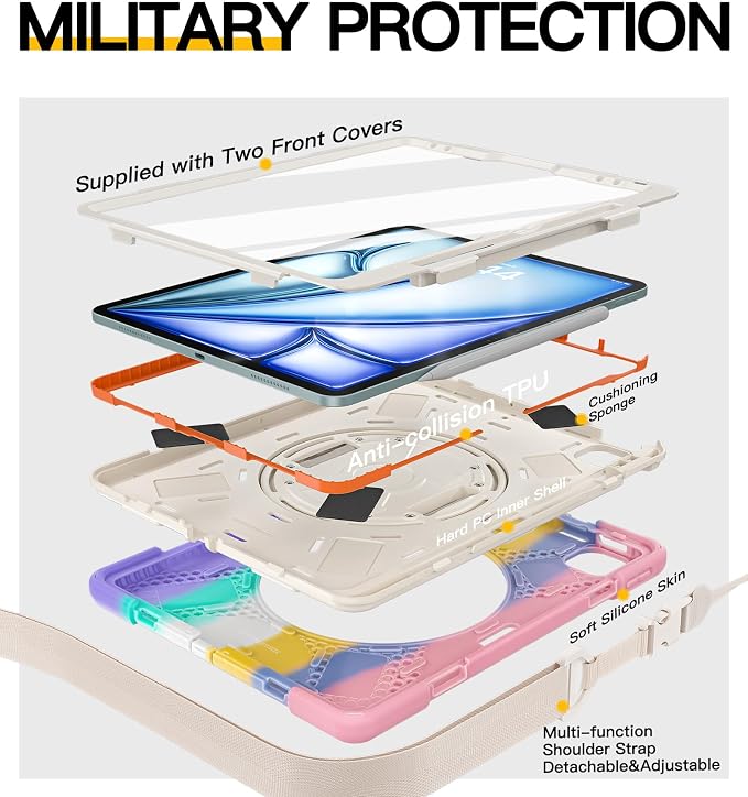 BRAECN Case for iPad Air 11 inch 2026(M4) 2025(M3) 2024(M2)iPad Pro 11 inch(4th/3rd/2nd/1st)&amp Air 10.9(5th/4th) Protective with Pencil Holder Screen Protector 360°Rotating Stand Handle Full Body