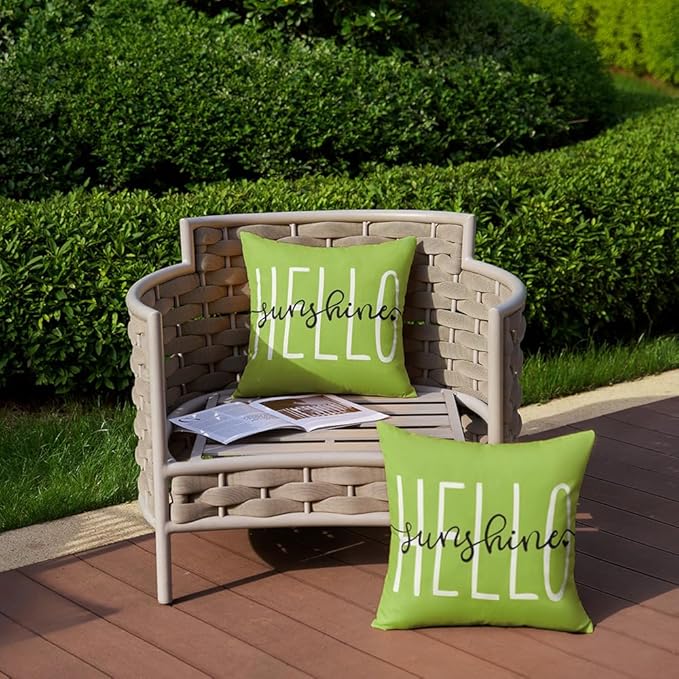 DFXSZ Outdoor Pillow Covers 20x20 Inch Set of 2 Hello Sunshine Decor Grass Green Waterproof Throw Pillow Covers Summer Outdoor Pillow Covers Decor for Patio Funiture Garden Sofa Couch 020E20