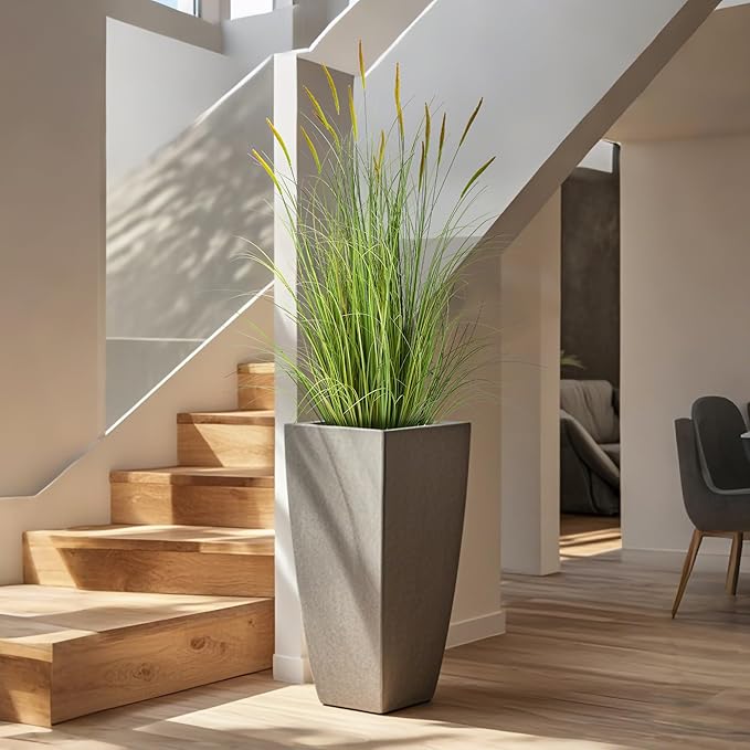 KOL 3ft Artificial Cattail Grass, 35in Artificial Indoor Outdoor Fake Onion Grass Reed Floor Plant, Home Office Wedding Decor Potted Plant, Housewarming Gift, Green