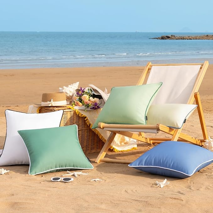 Phantoscope Pack of 2 Outdoor Waterproof Throw Pillow Covers Decorative Square Cushion Case Patio Pillows for Couch Tent Sunbrella, Pine Green 20x20 inches