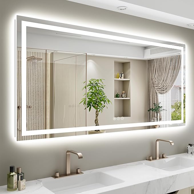 YEELAIT 68x38 Inch LED Bathroom Mirror with Lights Front and Backlit Lighted Vanity Mirror for Bathroom Wall with 3 Colors Dimmable Anti-Fog Memory Shatter-Proof IP54 Waterproof Horizontal/Vertical