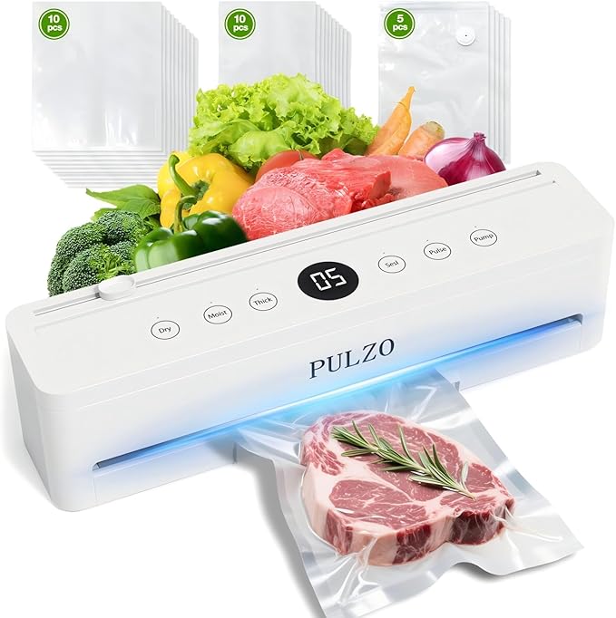 Vacuum Sealer Machine, 85KPa True-Auto Vacuum Sealer for Food, Dry/Wet Modes, External Sliding Blade, Removable Drip tray, Includes Free Bags (25 Pre-cut)