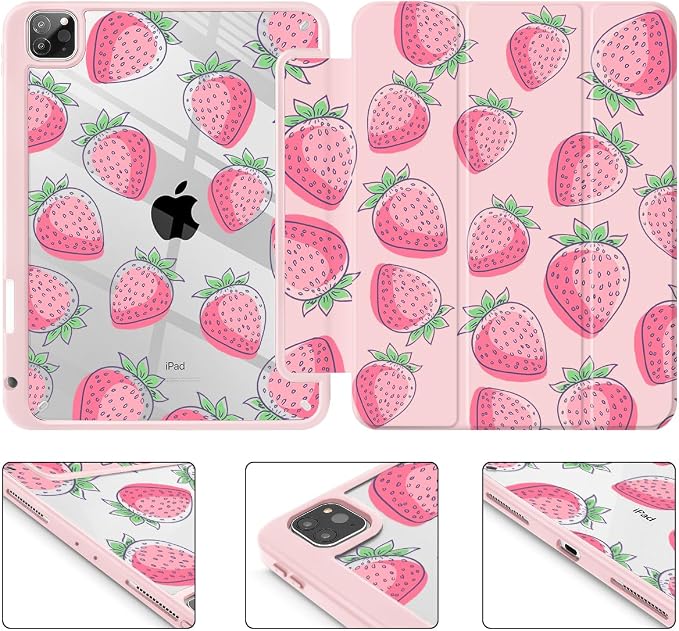 Case for iPad 12.9 Inch (6th/5th/4th/3rd Generation 2022/2021/2020/2018) Pencel Holder + Trifold Support Auto Sleep/Wake Transparent Shockproof Back Cover Abstract Floral SD163