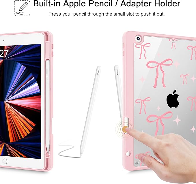 May Chen for iPad 9th Generation with Pencil Holder iPad 8th/7th Gen Case 10.2-inch [Penceil Holder] Trifold Stand Auto Wake/Sleep Clear TPU Protection Back Cover Ballet Shoes