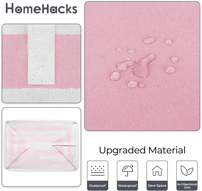 HomeHacks 2 Pack Large Laundry Baskets, Waterproof, Freestanding Laundry Hampers, Collapsible Clothes Hamper with Reinforced Handles in Laundry, College Dorm, Bathroom, Bedroom (Pink, 75Lx2)