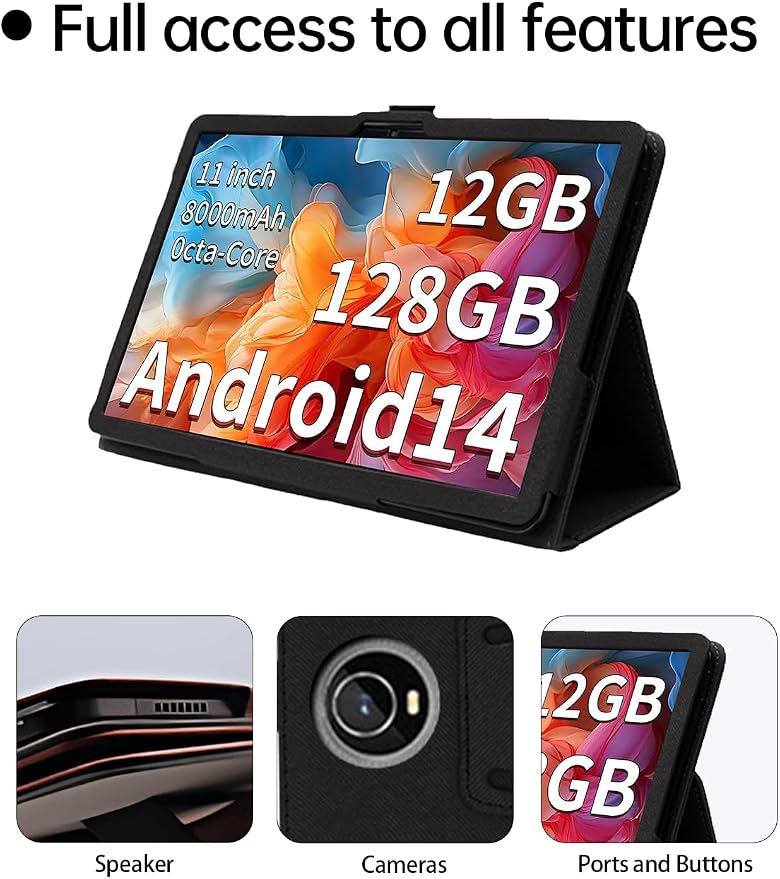 Case for WXUNJA PTB/COLORROOM C5/JIKOCXN C5 Tablet 11 InchPremium Leather Business Folio Stand Cover with Hand Strap for TabletBlack.