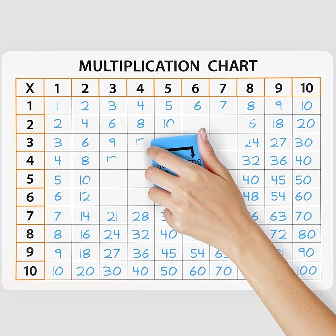SCRIBBLEDO Dry Erase Multiplication Chart Whiteboard 9" x 12" Multiplication Table Double Sided Times Table Math Manipulatives White Board for Kids Students Classroom and Home Mini Lapboard Game