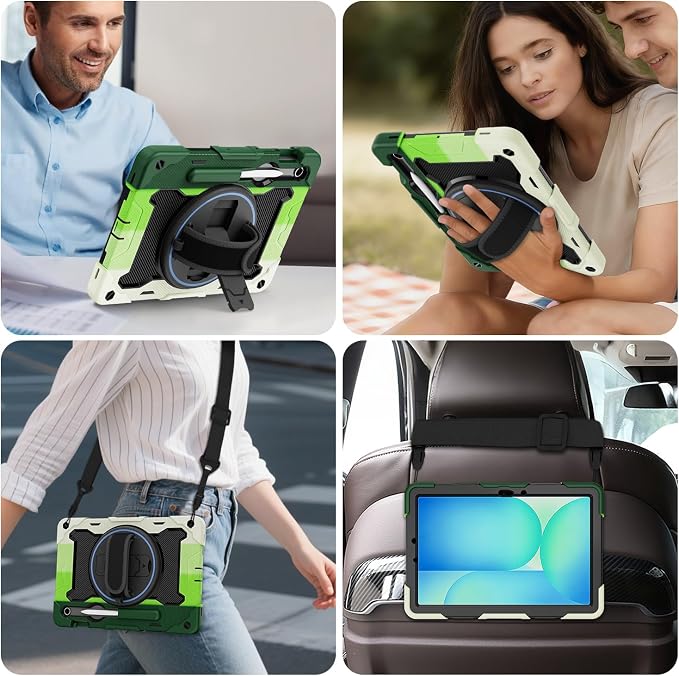 Galaxy Tab S10 Lite/S10 FE/S9 FE 5G/S9 Case 10.9/11 inch | with Screen Protector 360° Rotating Kickstand Hand/Shoulder Strap Heavy Duty Shockproof Cover S Pen Holder Kids Friendly