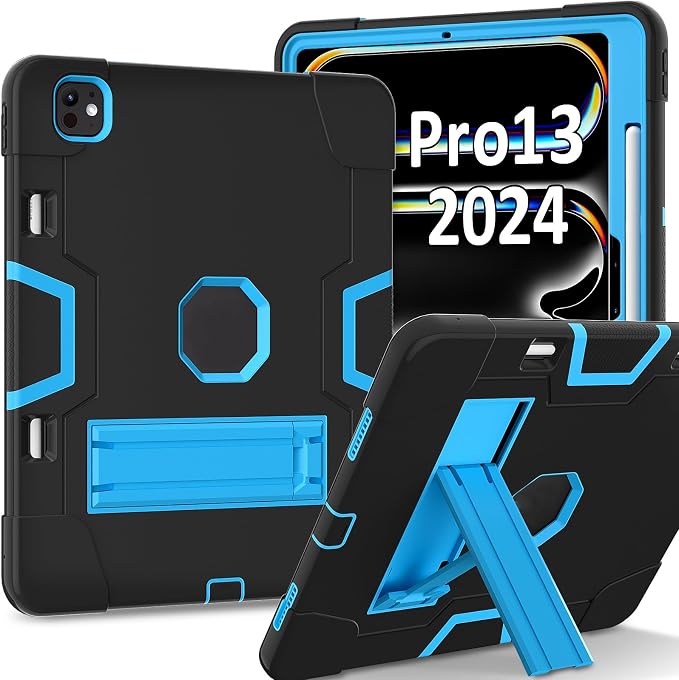 for iPad Pro 13 Inch Case M4 (2024 Model 7th Generation) A2925 A2926 A3007 with Kickstand Silicone Cover Protective Case for iPad Pro 13” Black