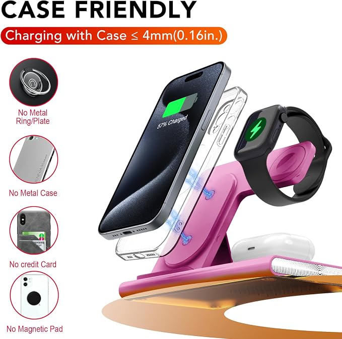 3 in 1 Foldable Wireless Fast Charging Station for Apple Multiple Devices | iPhone Charging Station for iPhone 17 Travel iWatch Charger Stand Light Nightstand Charging Dock for Apple Watch/Airpods