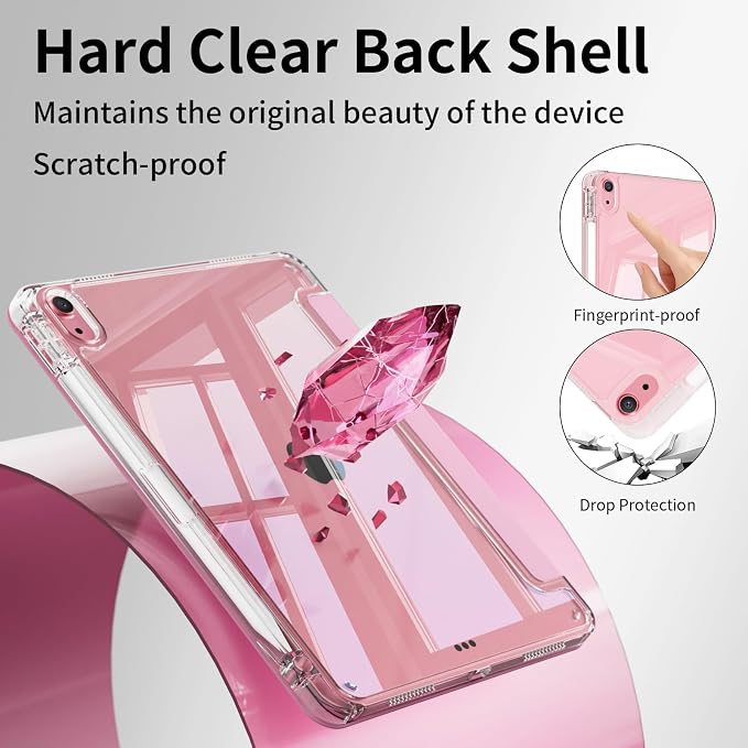 Case for iPad (A16) 11th Gen 11 Inch &amp iPad 10th Gen 10.9 Inch | Lightweight Trifold Stand Cover Clear Hard PC Back Shell with Pencil Holder Auto Sleep/Wake Black