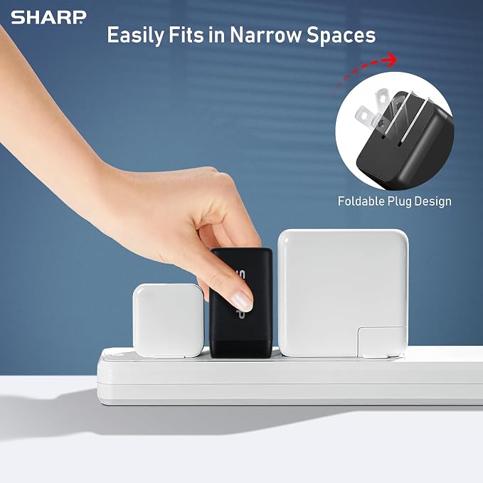 Sharp USB C Charger 45W 2 Port (USB A+C) Compact Foldable GaN Fast Charge for iPhone 15/15 Plus/15 Pro/15 Pro Max/14 Galaxy Pixel 4/3 iPad/iPad Mini - Black G451A1CU-BLK