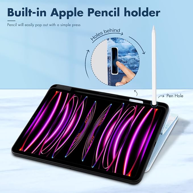 Dteck for iPad A16/10th Generation 10.9 Inch 2022 Case with Pencil HolderPremium PU Leather Folio Multiple Viewing Angles Stand Cover Auto Wake/Sleep Protective Tablet Cases for Women MenBookshelf