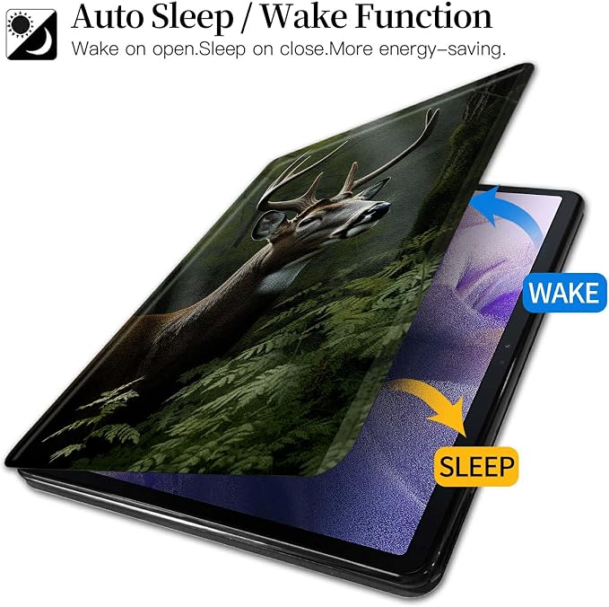 American Flag Deer Pattern Case for All-New Amazon Kindle Fire 7 Inch Tablet (9th/7th/5th Generation 2019/2017/2015 Release)360 Degree Rotating Stand Protective Cover with Auto Sleep/Wake