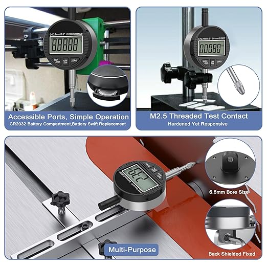 HDLNKAK Electronic Digital Dial Indicator Gauge 0-12.7mm/0.5” Inch/Metric Conversion, High Precision Probe with 0.01mm/0.0005” Resolution for Testing.