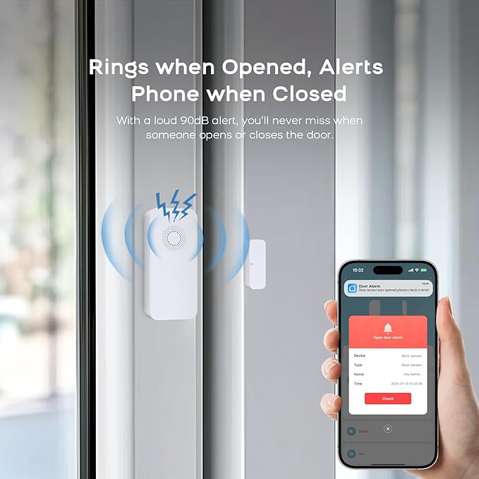 Clouree Security Window and Door Alarm Sensor, Wireless Sensor Door Window Burglar Alarm Door Chimes When Door Opens 5-Level Volume Control Wireless Easy Installation for Home, Garage