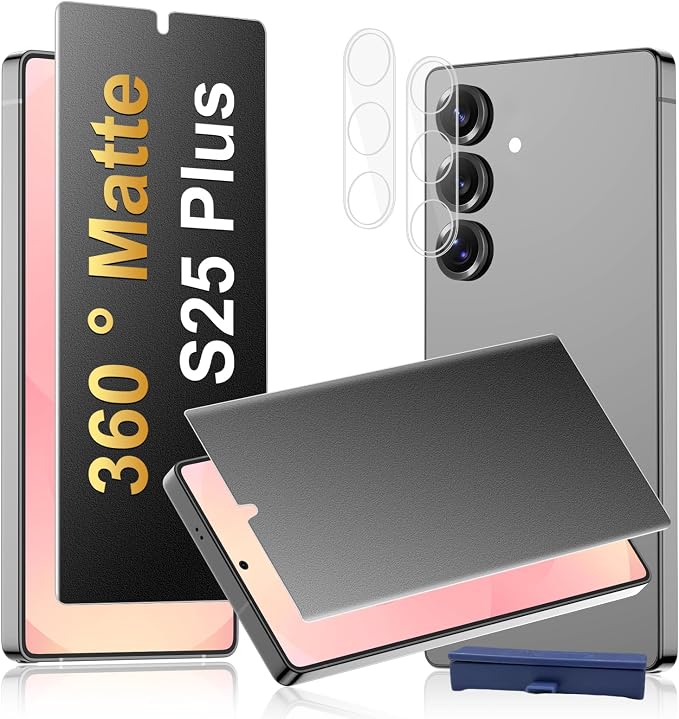 [2+2 Pack] 4 Way 360 ° Matte Privacy Screen Protector for Samsung Galaxy S24 with Camera Lens Protector Fingerprint Sensor Compatible Anti-Glare Full Adhesive Flexible Film (Not Glass)