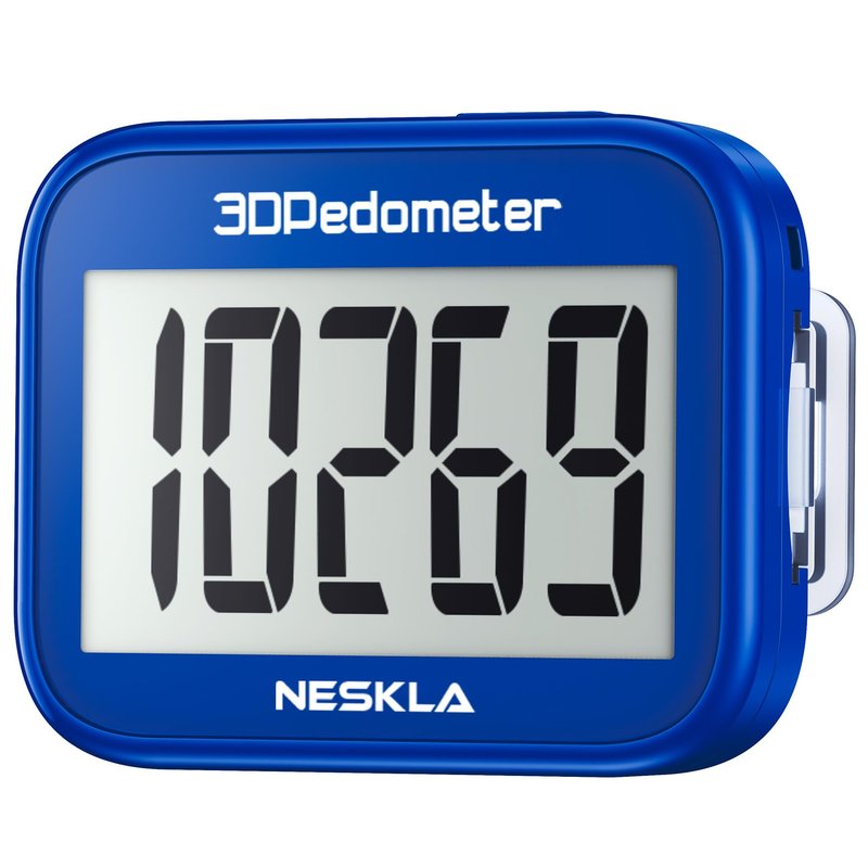 NESKLA 3D Pedometer for Walking, Simple Step Counter with Large Digital Display, Step Tracker with Removable Clip Lanyard, Accurately Track Steps for Men Women Kids Adults Seniors-Dark Blue