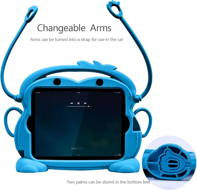 Kids Case for iPad 2/3/4 Child Proof Silicone Protective Car Case Cute Monkey Handle Stand Cover for Apple iPad 2nd 3rd 4th Generation (Blue)