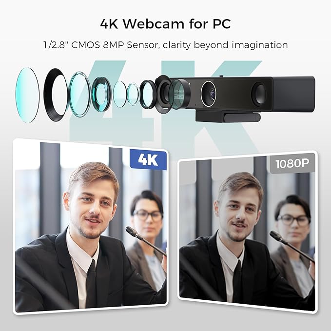 NEARITY V30S 4K Video Conference Camera with Microphone, 120° FOV/3X Digital Zoom, All in One Conference Room Webcam, Dual Mics, Video Conferencing System for Business Meetings/Smartboard
