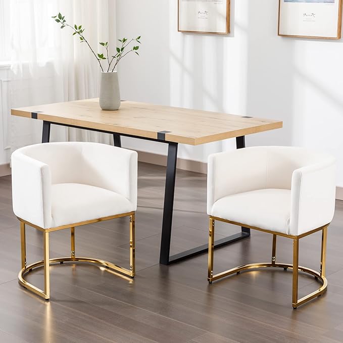 Velvet Dining Chairs Set of 4 Modern Barrel Arm Chairs with Golden Frame, Upholstered Kitchen Chairs 18.5" Wide Accent Chairs for Living Room Dining Room Restaurant, Beige