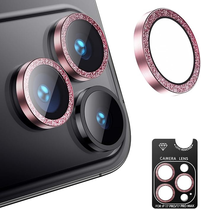 Korecase for iPhone 17/iPhone 16/iPhone 16 Plus Camera Lens Protector Bling 9H Tempered Glass Anti Scratch Camera Screen Protector Shockproof Film Metal Ring Lens Protector Glitter-Black