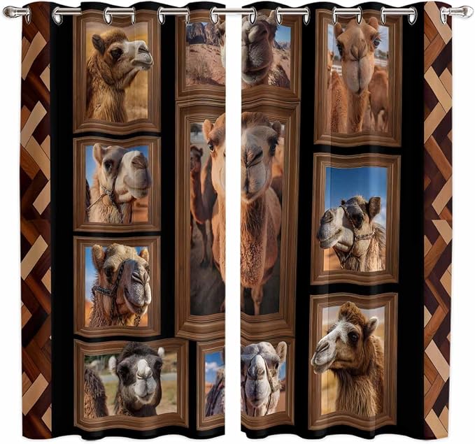 2 Panel Kitchen Cafe Curtains, Desert Camels Sunlight Filtering Nature Air