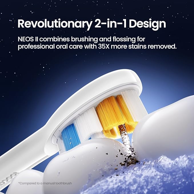 Soocas NEOS II - Electric Toothbrush with Water Flosser, Sonic Electric Toothbrush for Adults, Cordless Water Flosser for Travel, Portable Oral Irrigator, Up to 100% Plaque Removal, Pearl White