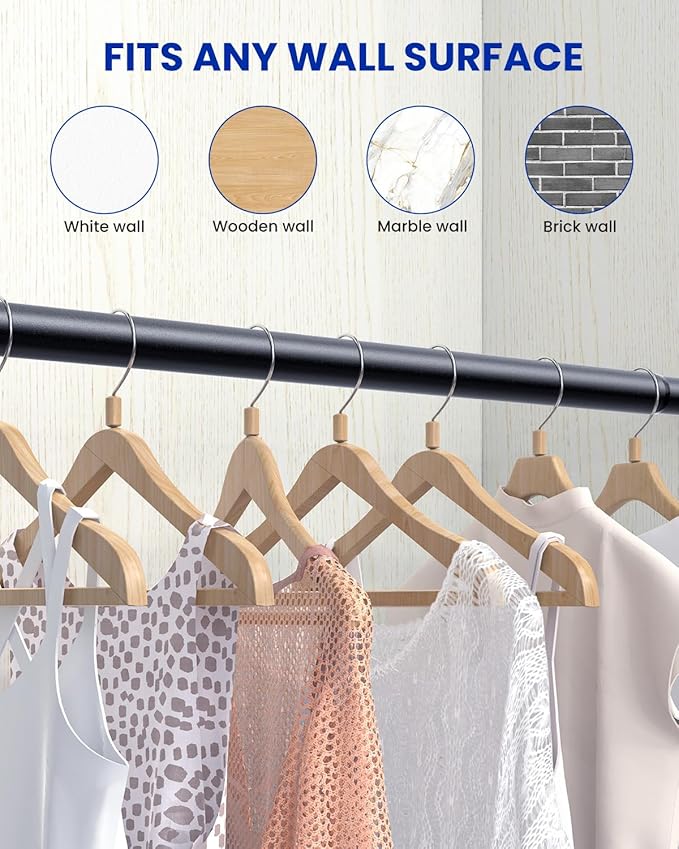 Supforce 4 PACK Closet Rods for Hanging Clothes, 17 to 69 Inches Stepless Adjustable Metal Closet Rod, 1.3 Inches Heavy Duty Clothes Hanging Rod for Closet Wardrobes Laundry RV, Black