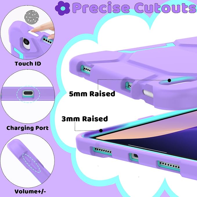 Case for iPad 11 11th Gen (A16) 2025 &amp 10th Gen 2022 10.9 Purple+Green | Kickstand | With Pencil Holder | Drop-Proof Silicone+Hard Shell | Raised Edge Protects Screen&ampCamera | Heavy Duty Pr
