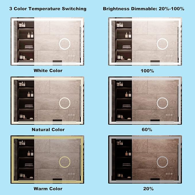 30''X48'' LED Bathroom Mirror with Lights, Built-in Bluetooth Speaker and 3X Magnifier, Anti-Fog Dimmable Backlit + Front Lit, Lighted Vanity Makeup Wall Mirrors, Shatter-Proof IP65 Waterproof