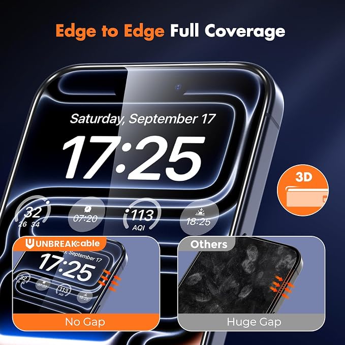 UNBREAKcable 3-Pack Screen Protector for iPhone 15 Double Shatterproof Tempered Glass [Easy Installation Frame] [99.99% HD Clear] [9H Hardness] [Full Coverage] [Case Friendly] for Apple 15 6.1 inch