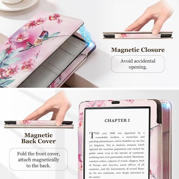 Fancity Case for Kindle Paperwhite 7/6.8 12th/11th Generation 2025 2024 | PU Leather Case with Auto Wake/Sleep Hand Strap for Kindle Paperwhite/Colorsoft Signature Edition 2021 Monet's Garden