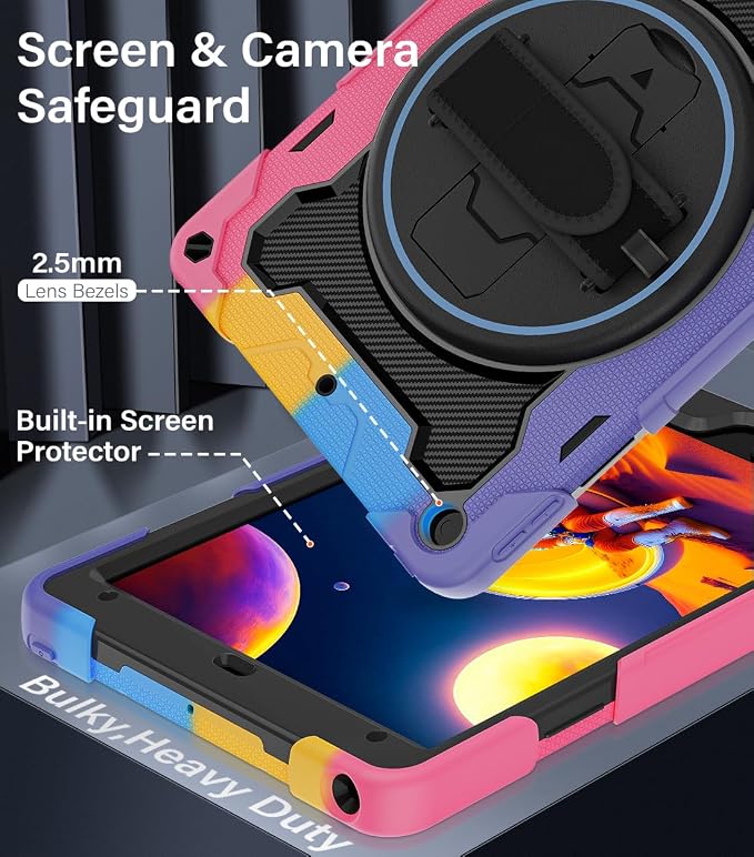 for iPad 9th 8th 7th Gen Case 10.2 inch with Screen Protector | 360° Rotating Kickstand Hand Strap Shoulder Strap Heavy Duty Military Grade - Kids Friendly