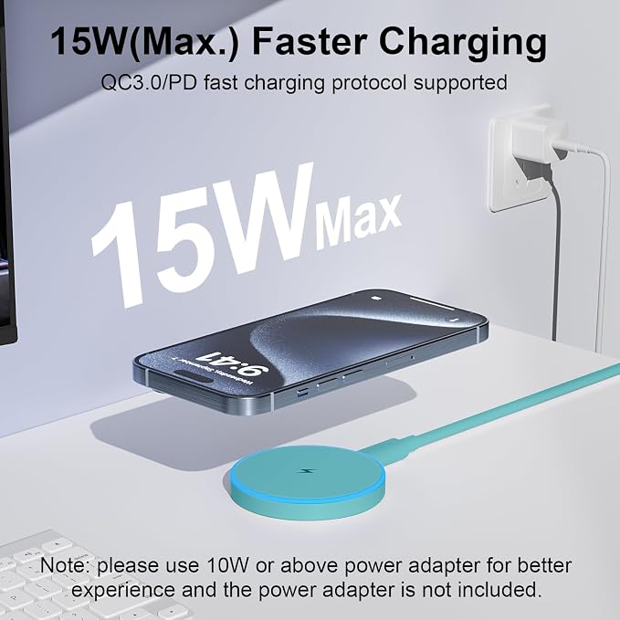 MagSafe Charger 2 Pack 15W Magnetic Wireless Charger Fast Charging Pad Compatible with iPhone 17/16/15/14/13/12 Series &amp AirPods 4/3/2/Pro Magnetic MagSafe Charging Pad with Dual Ports-Light Green