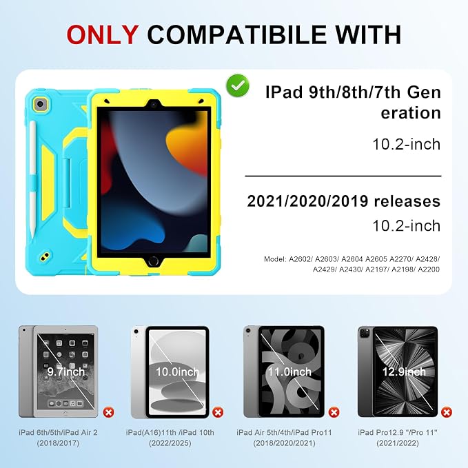 Case for iPad 9th Generation (2021) /iPad 8th Gen (2020)/iPad 7th Gen (2019) Military Grade Shockproof iPad Case Built-in 360°Rotating Stand/Pen Slot/Shoulder Strap for iPad 10.2 (Black)