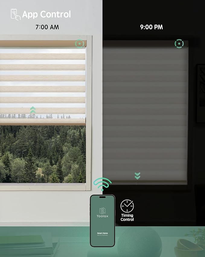Yoolax Motorized Zebra Blinds Compatible with Alexa, Motorized Blinds with Remote Custom Size, Light Filtering Privacy Electric Zebra Shades for Windows (Linen Ivory)