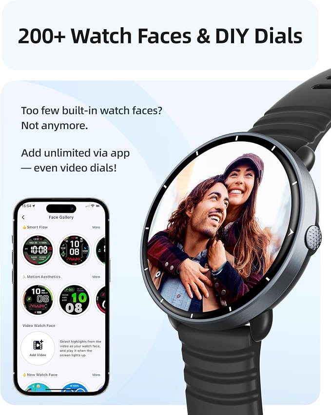 Parsonver Smart Watch for Swimming, 5ATM Waterproof Watch for Pool & Open Water, AI Swim Analysis, Built-in GPS & Compass, AMOLED Fitness Trackers 100+ Sports Modes, Heart Rate & Sleep Monitor, Black