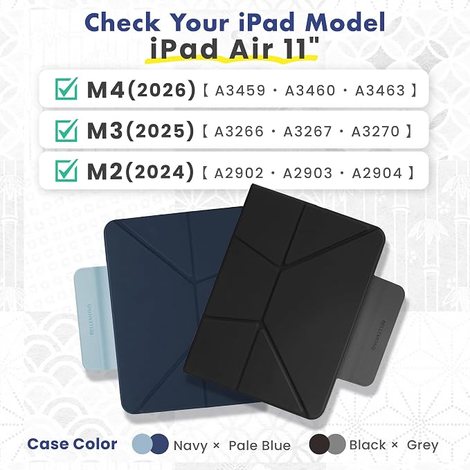 BELLEMOND iPad Case for iPad A16 11 2025 / 10th Gen 10.9 2022 | Origami Folio Stand | 6-Mode Foldable Magnetic Detachable Cover | Mamoru Ori Case | Black &amp Grey